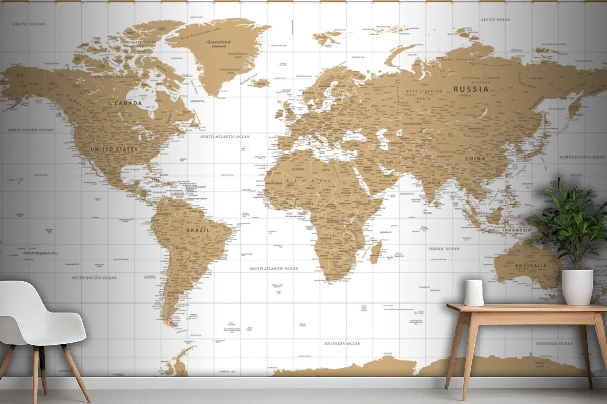 World Map Vintage Golden Political Wallpaper Mural