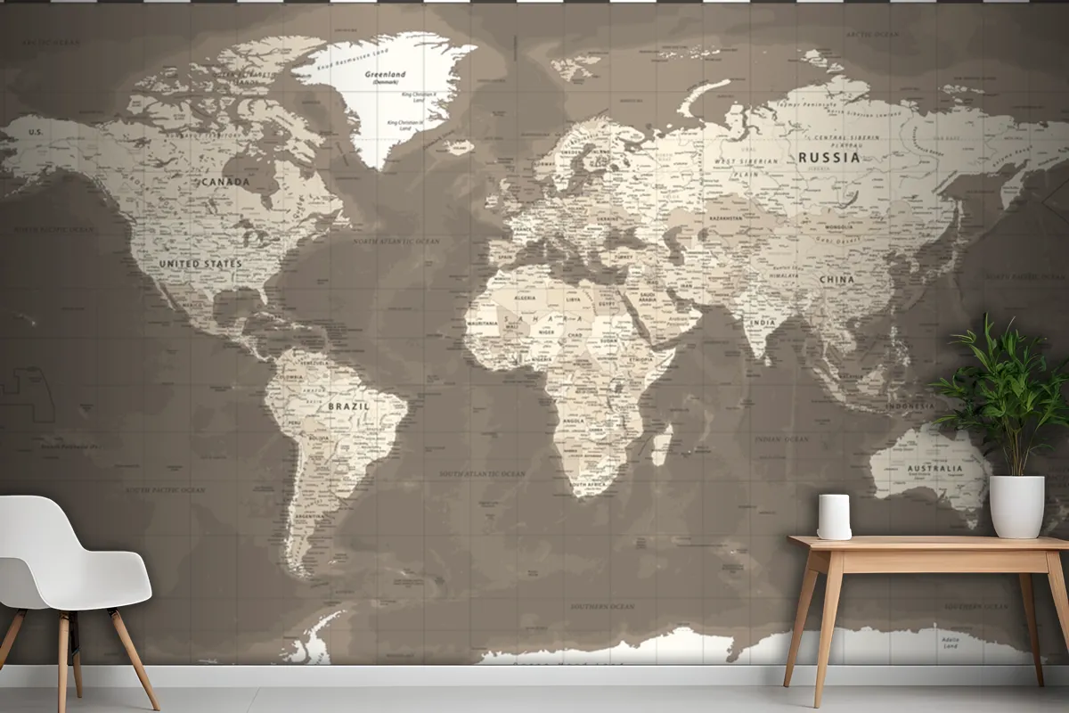 World Map Vintage Political Brown Wallpaper Mural