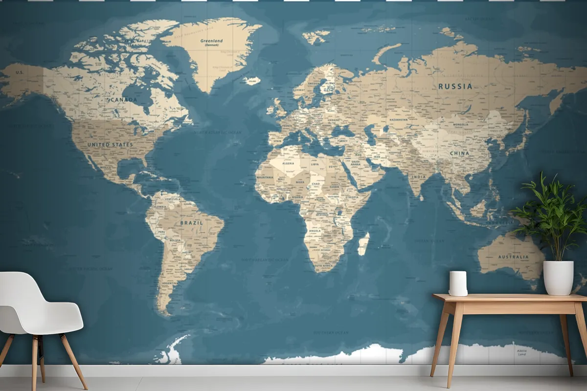 World Map Vintage Political Dark Wallpaper Mural