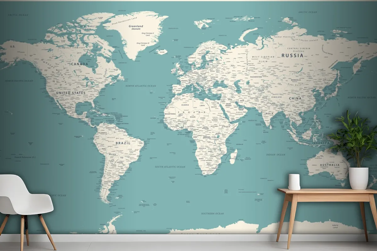 World Map Vintage Political Detailed Wallpaper Mural