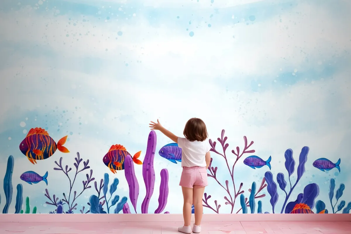 World Oceans Day Watercolor Background Wallpaper Mural