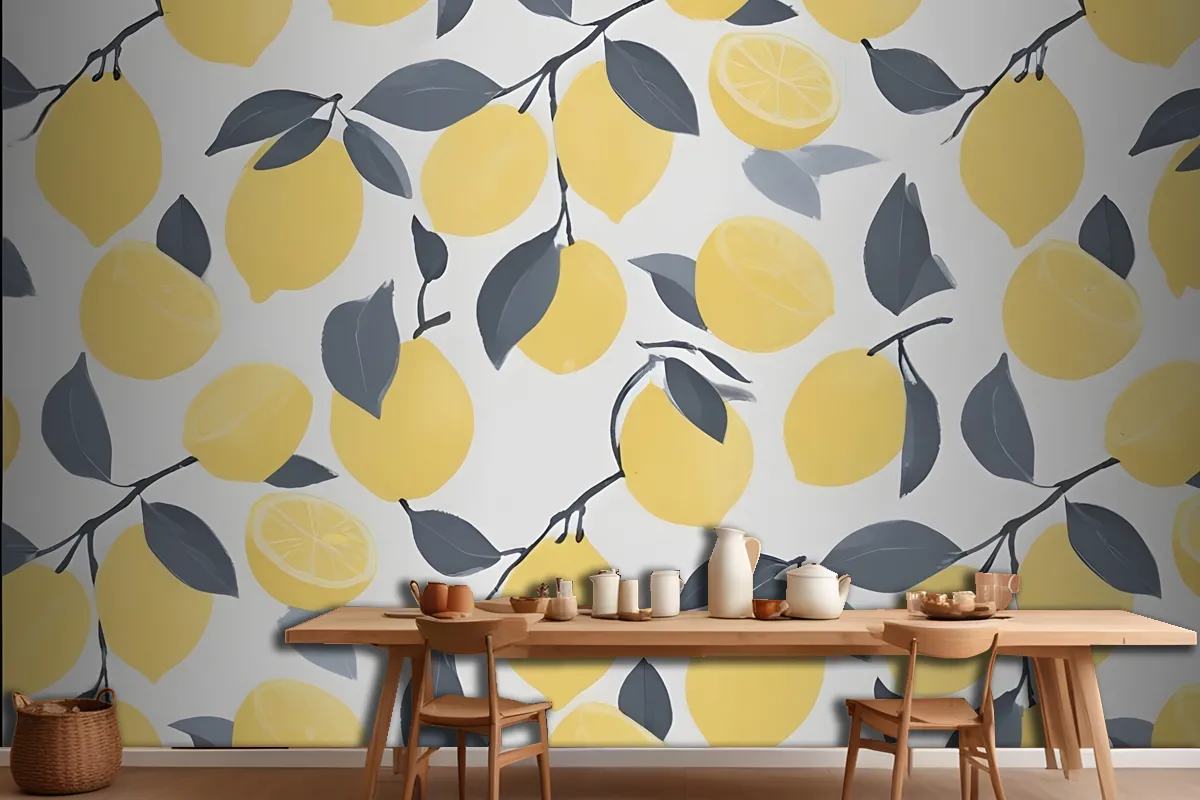 Yellow Lemon Modern Repeat Pattern Wallpaper