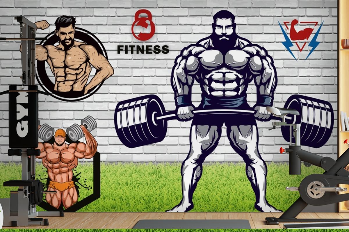 Yeşil Çim Halter Gym Fitness Duvar Kağıdı