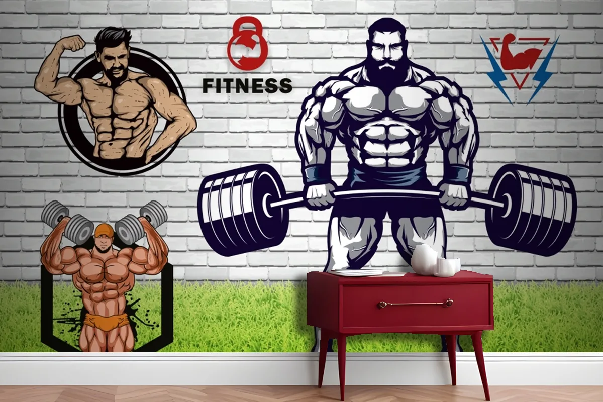 Yeşil Çim Halter Gym Fitness Duvar Kağıdı