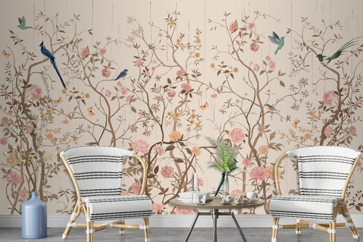 Chinoiserie Wallpaper With Birds And Flowers Wallpaper Mural