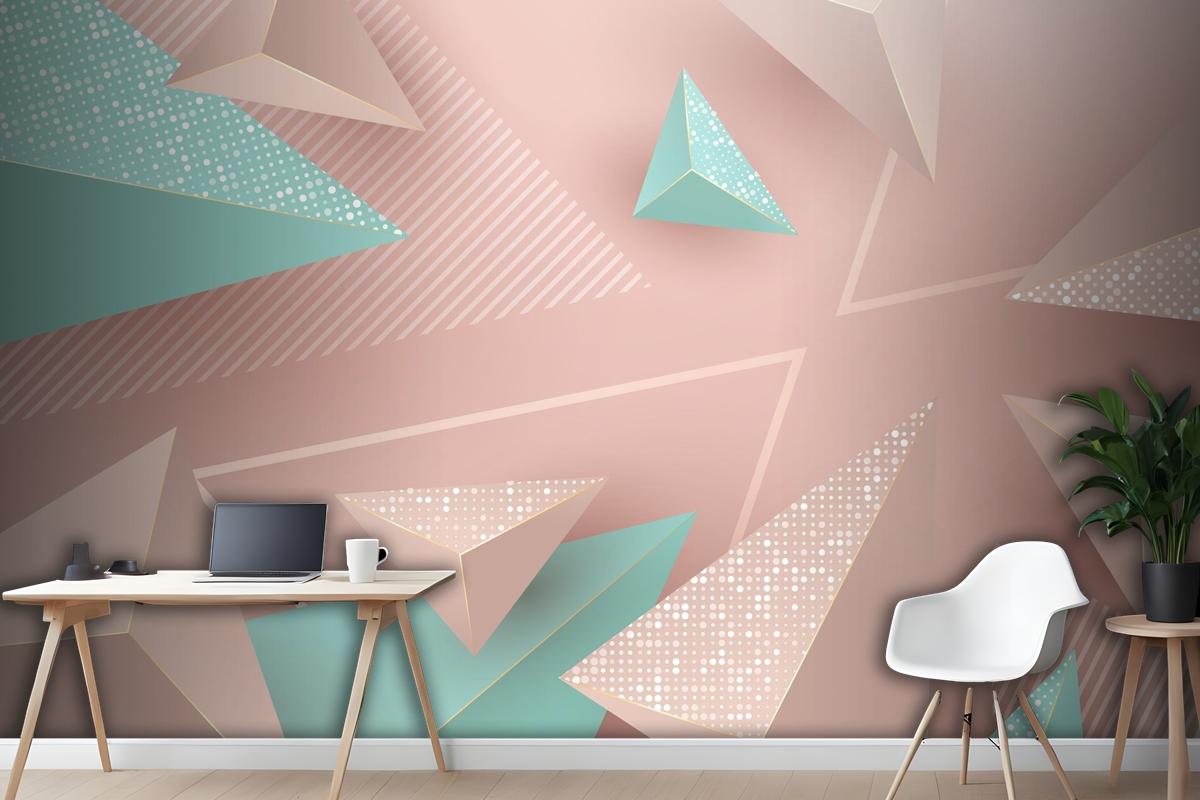 Realistic Background With Pink And Green Triangles Wallpaper Mural