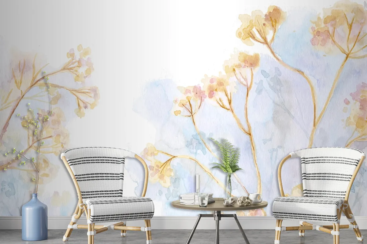 Hand Painted Watercolor Nature Background Wallpaper Mural