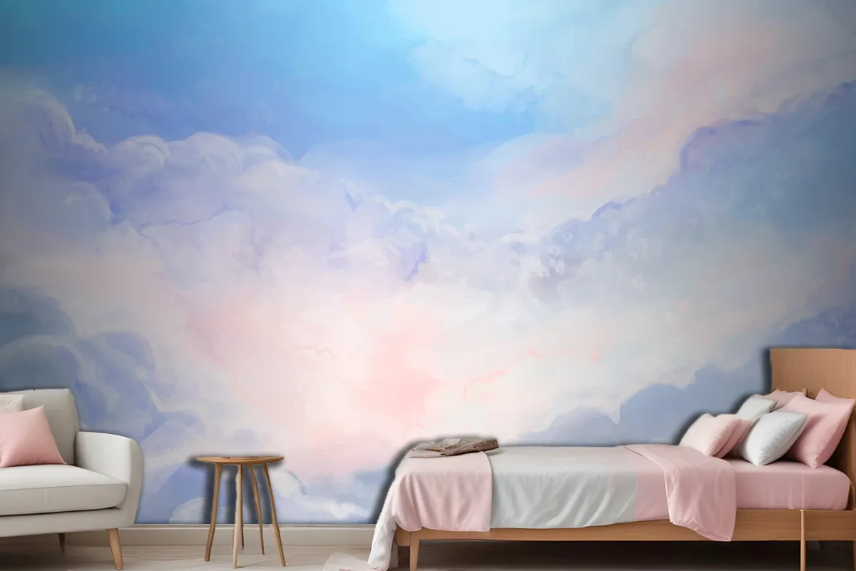 Hand Painted Watercolor Pastel Sky Bedroom Wallpaper Mural