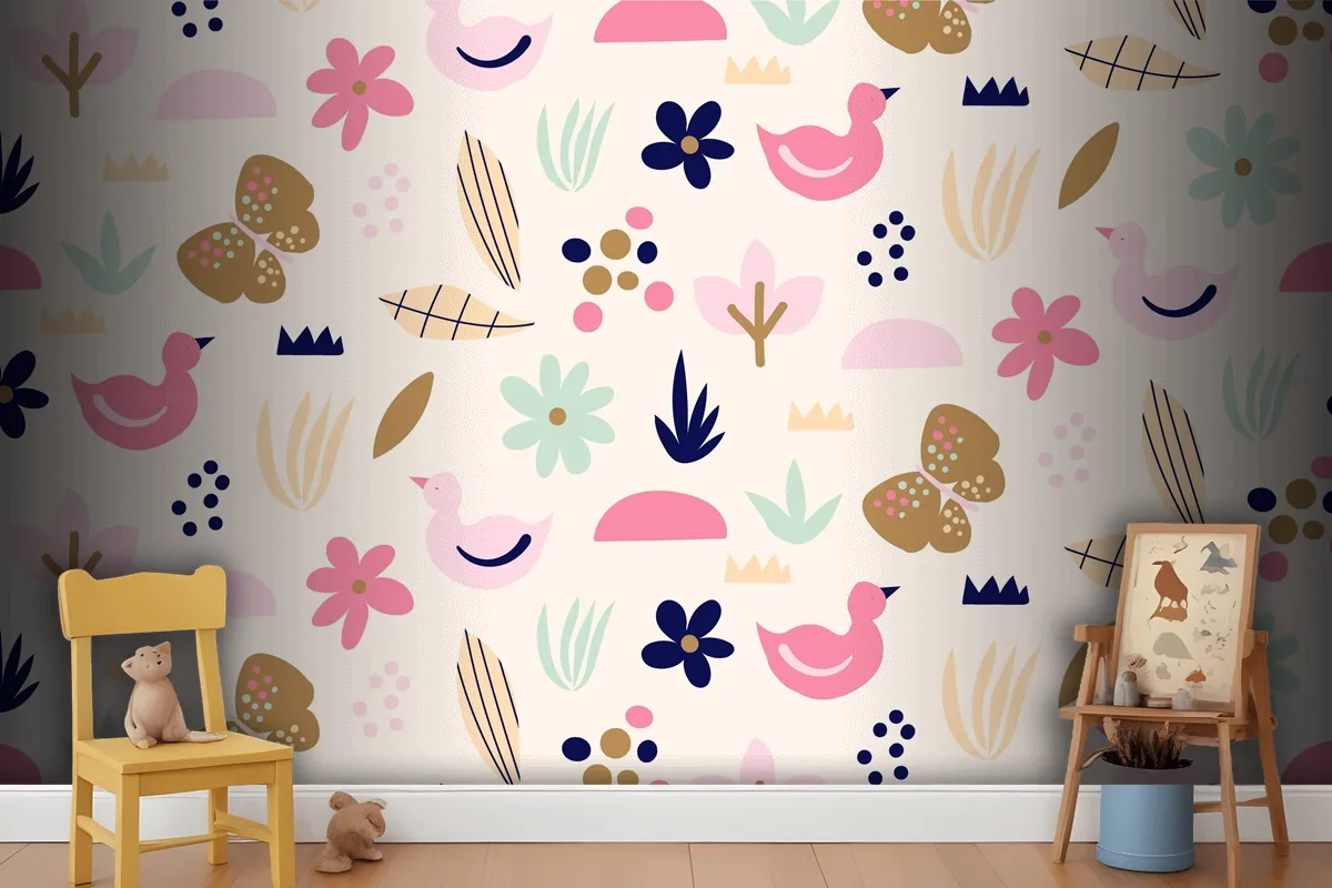 Flat Scandinavian Design Pattern Wallpaper Mural