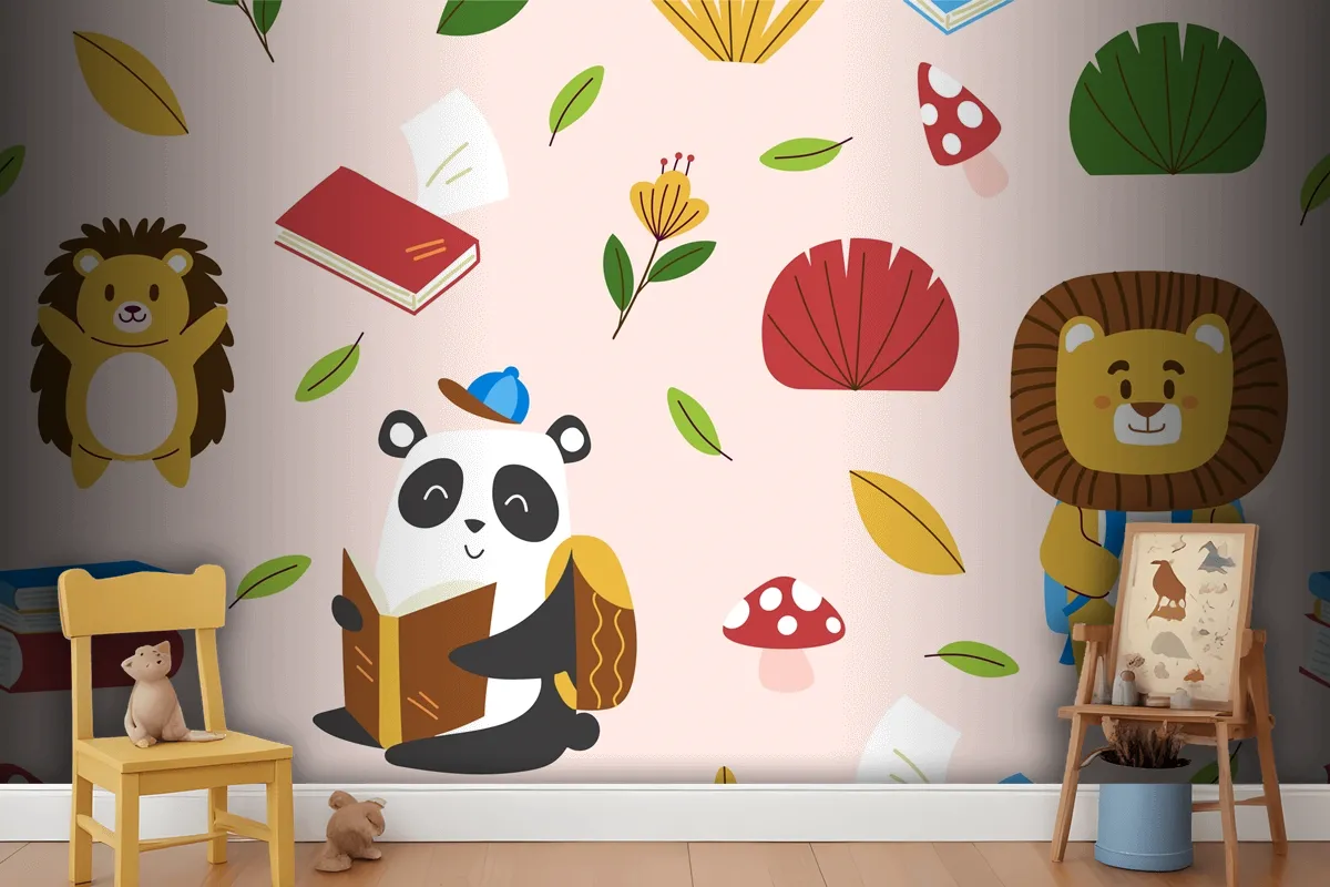 Hand Drawn Childlike Animals Pattern Wallpaper Mural