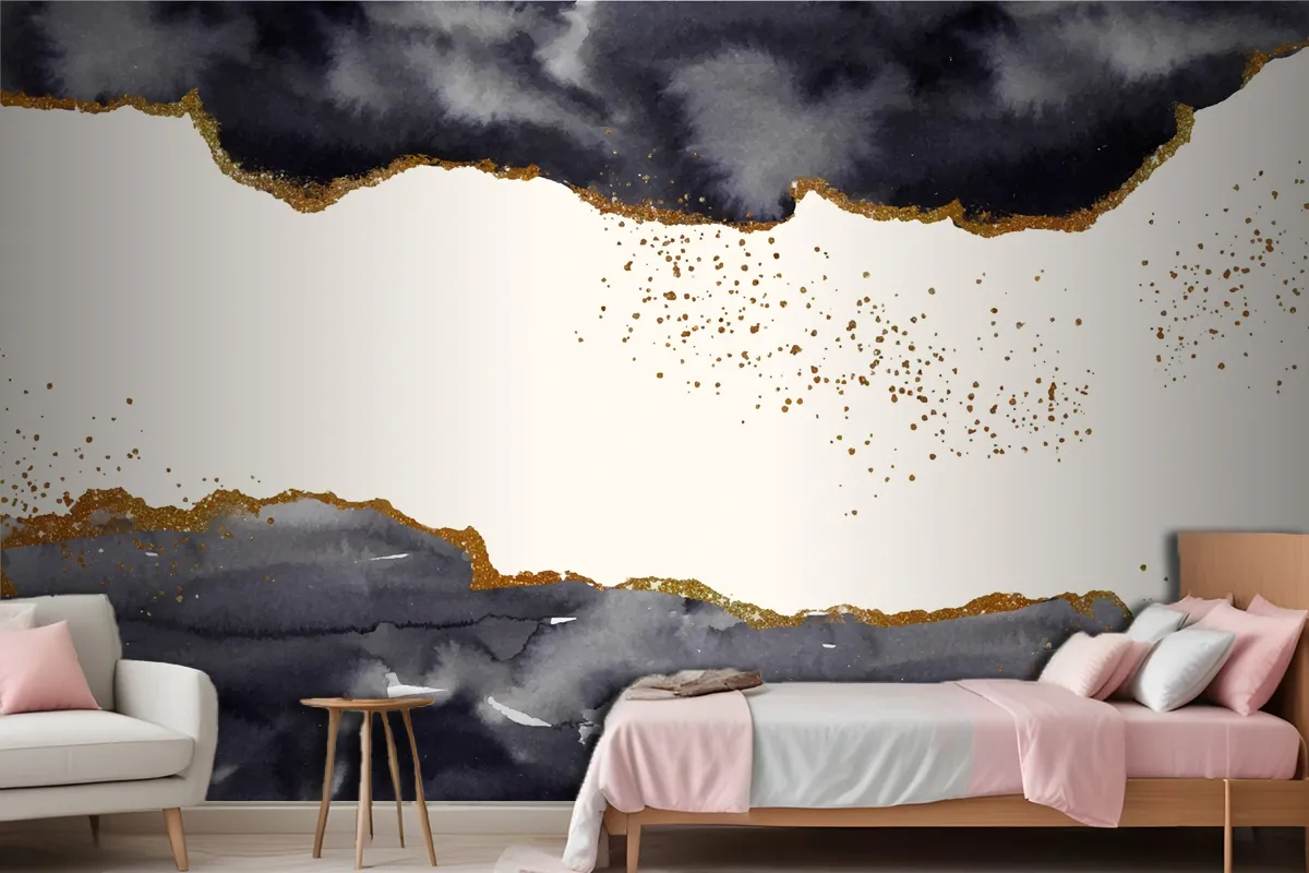 Watercolor Painted Background With Gold Elements Wallpaper Mural