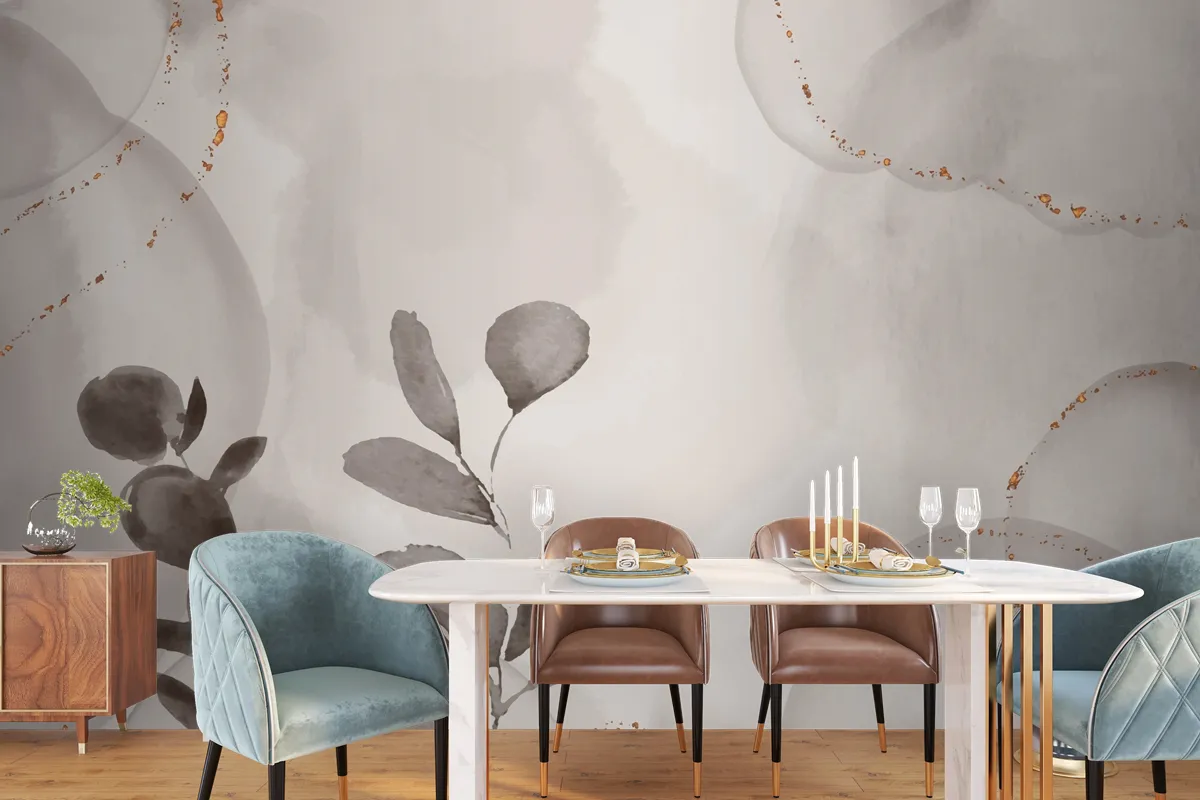 Watercolor Hand Drawn Background With Leaves Wallpaper Mural