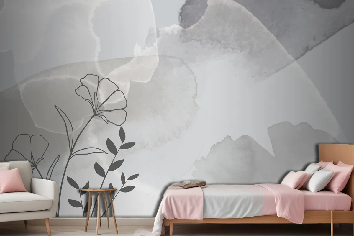 Watercolor Hand Drawn Background With Flowers Wallpaper Mural