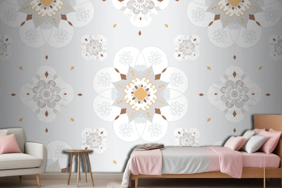 Oriental Mandala Floral Pattern Wallpaper Mural