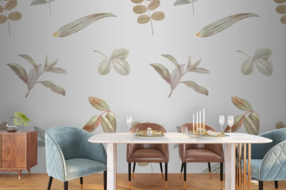 Foliage Seamless Pattern On Gray Background Wallpaper Mural