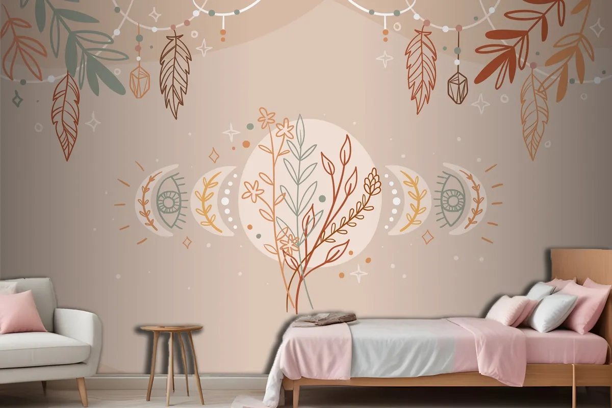 Hand Drawn Boho Background Wallpaper Mural