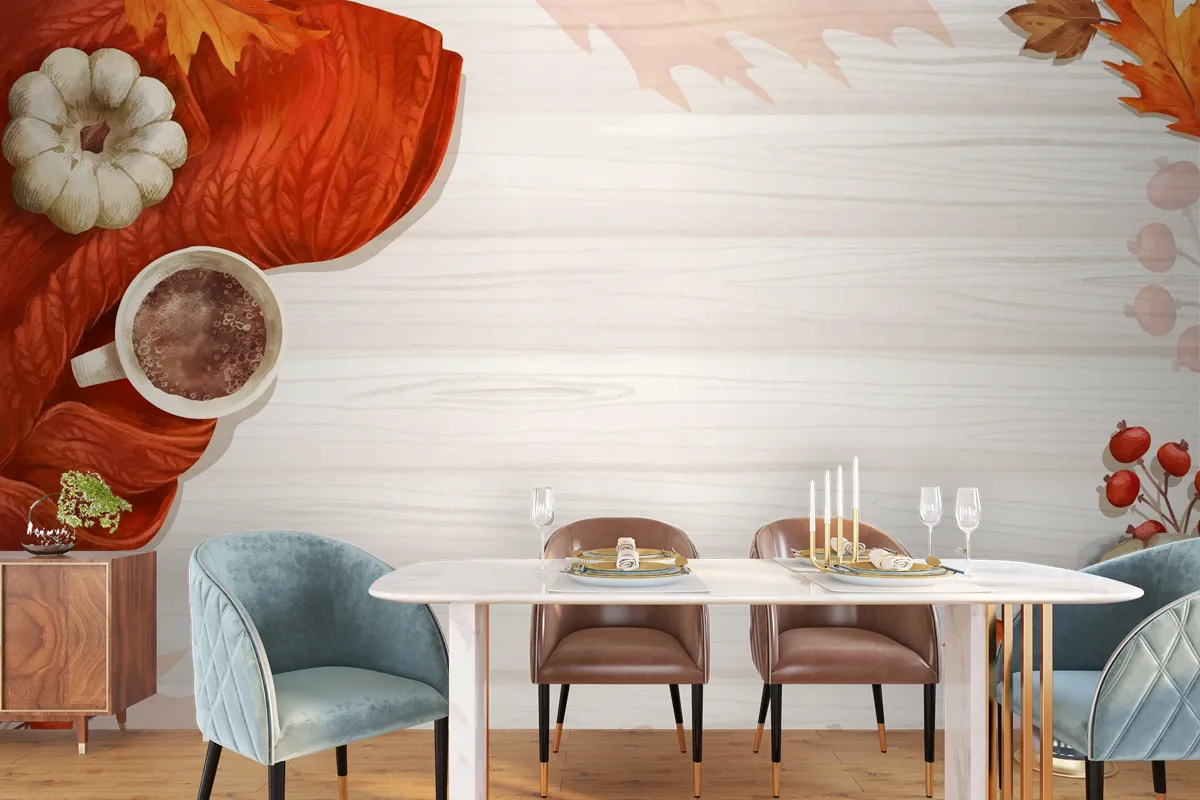 Watercolor Autumn Background Dining Room Wallpaper Mural