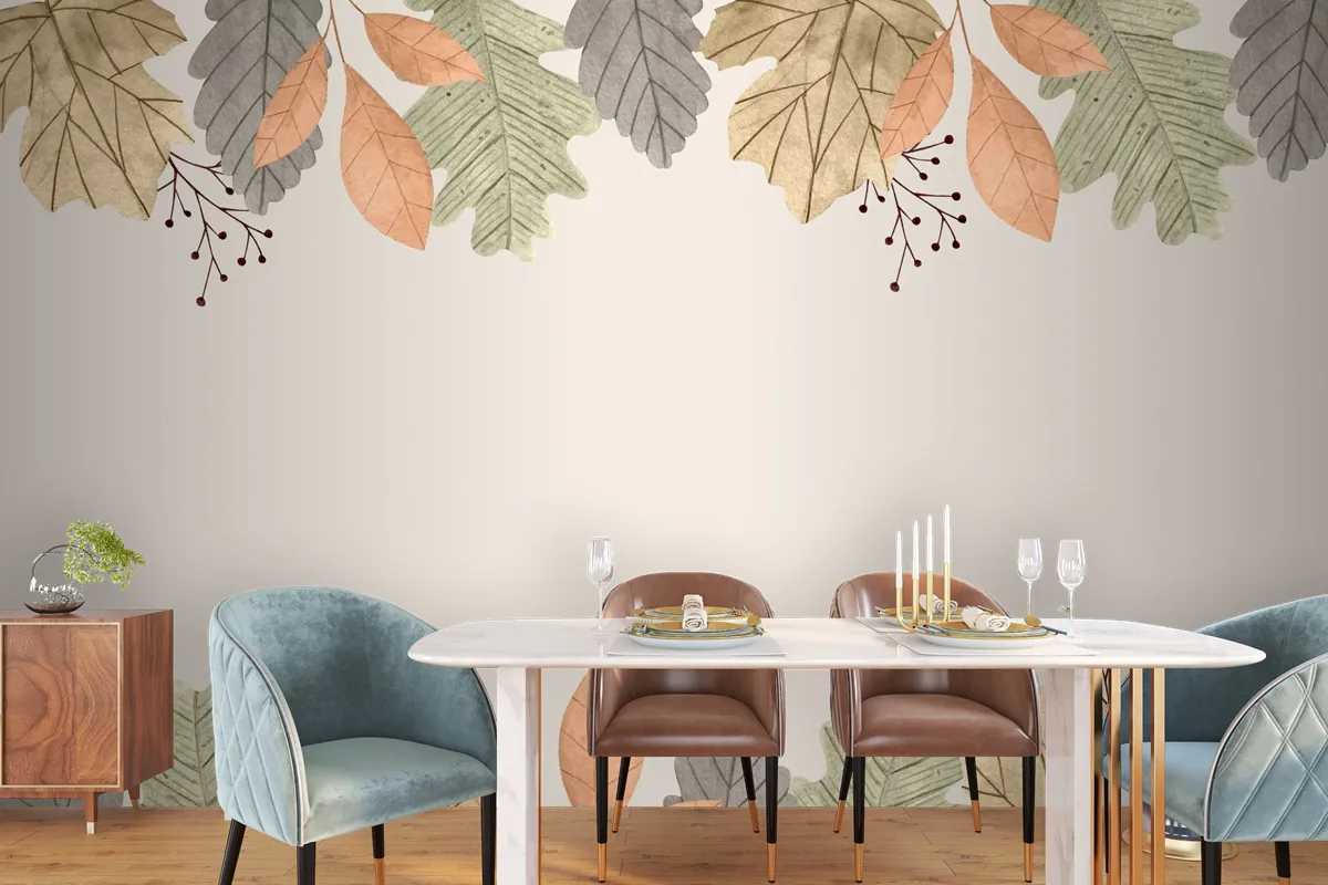 Watercolor Autumn Leaves Background Wallpaper Mural