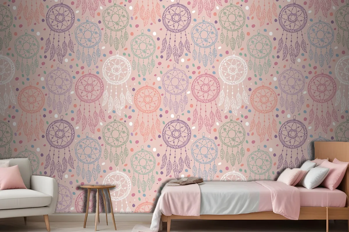 Engraving Hand Drawn Boho Pattern Design Wallpaper Mural