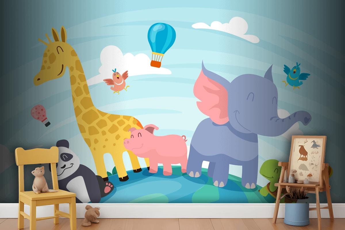 Flat World Animal Day Background Wallpaper Mural