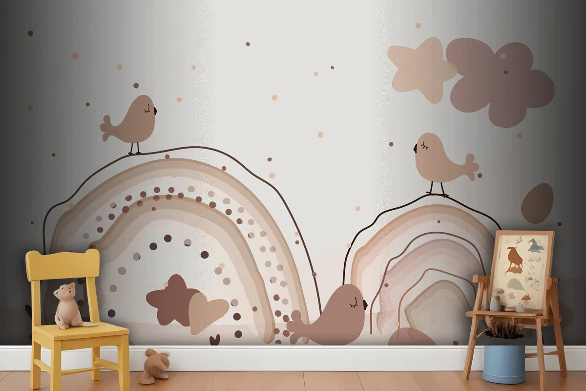 Watercolor Rainbow Happy Easter Beige Wallpaper Mural