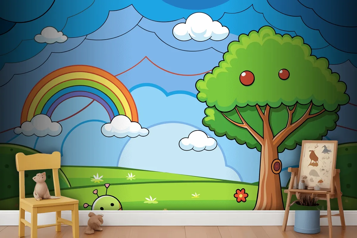 A Colorful Illustration Of A Rainbow With A Tree And A Rainbow In The Wallpaper Mural