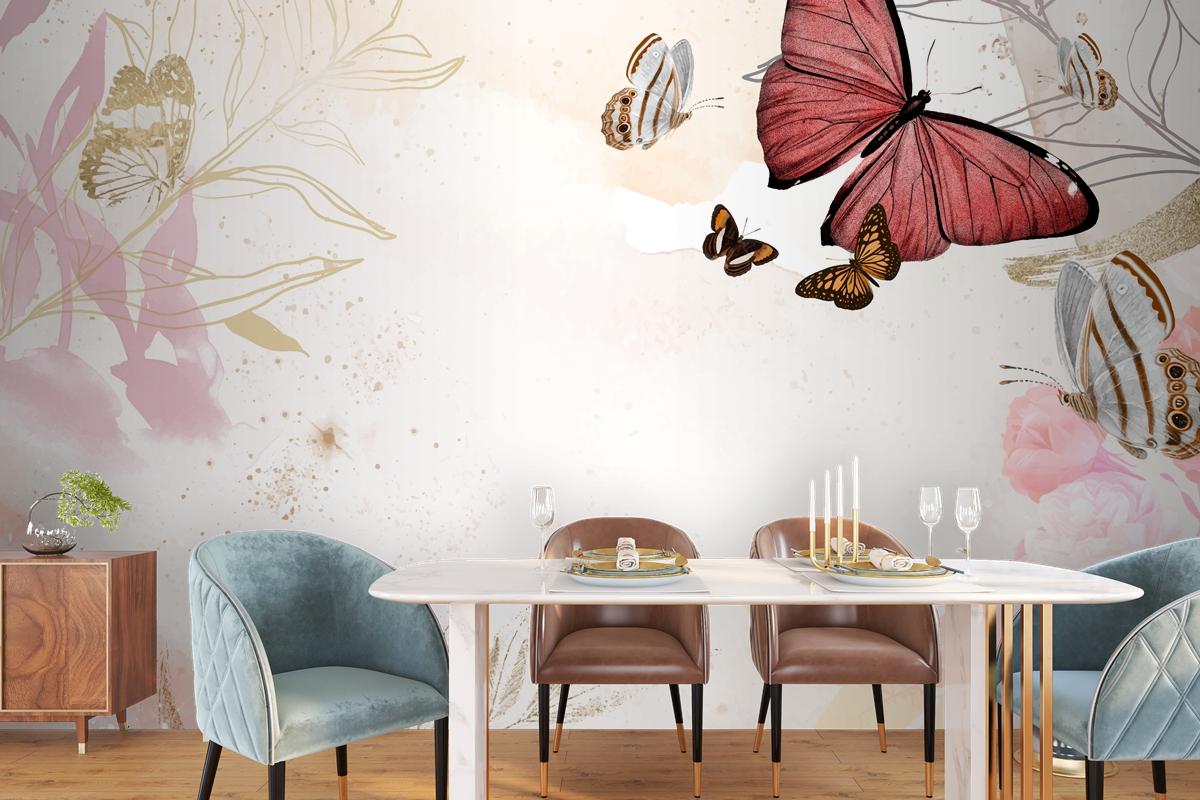 Butterfly Background Aesthetic Border With Flowers  Wallpaper Mural