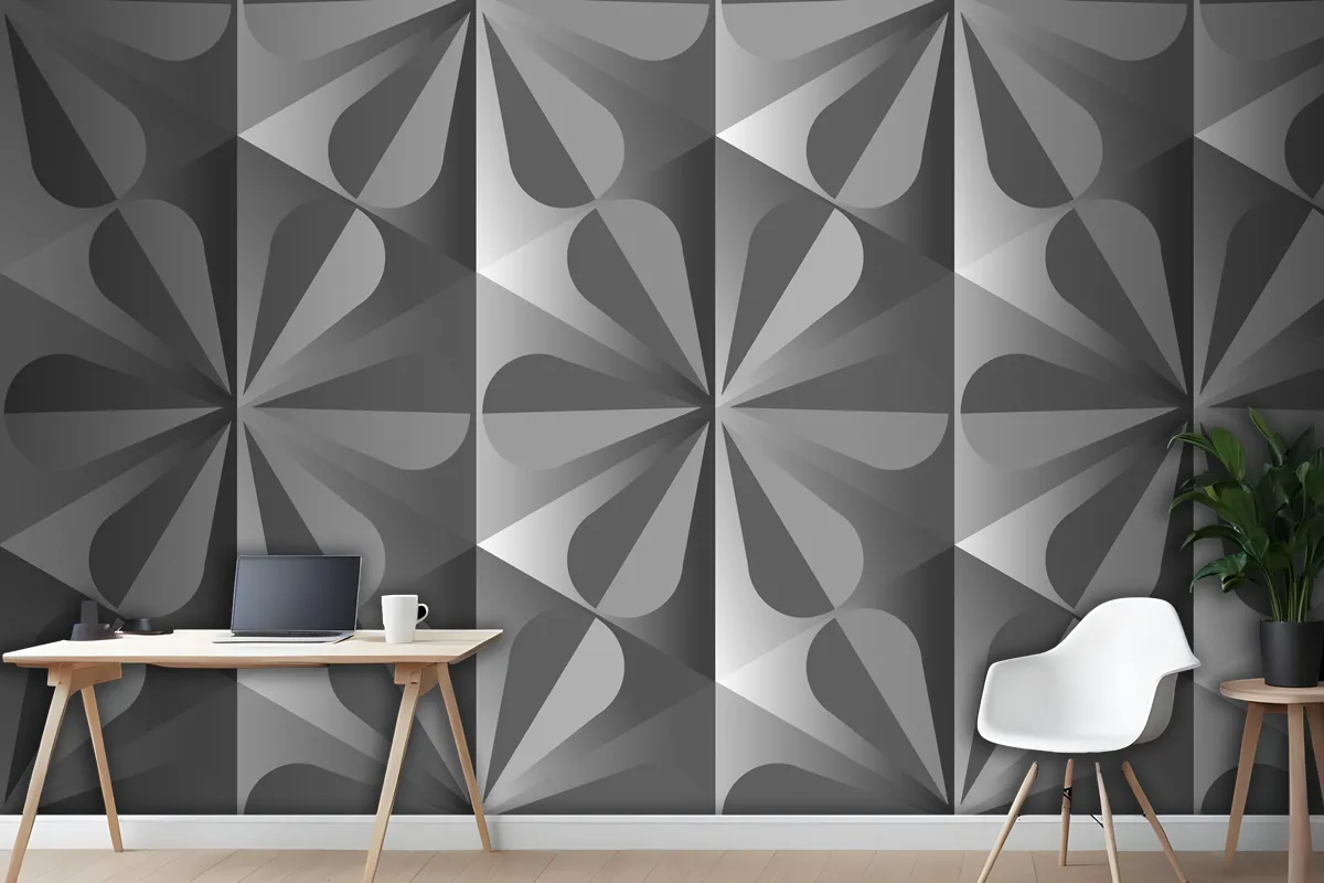 Simple 3D Geometric Pattern Grey Background Wallpaper Mural