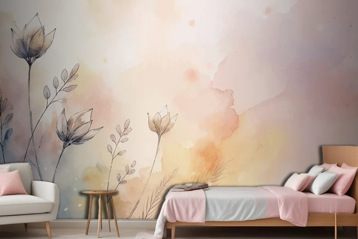 Soft Pastel Floral Watercolor Background Wallpaper Mural