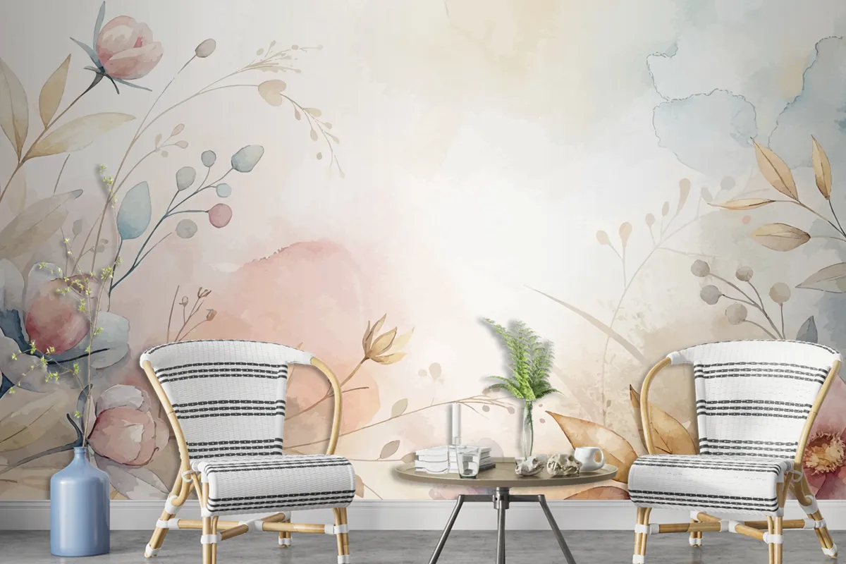 Floral Watercolor Silhouette Background Wallpaper Mural