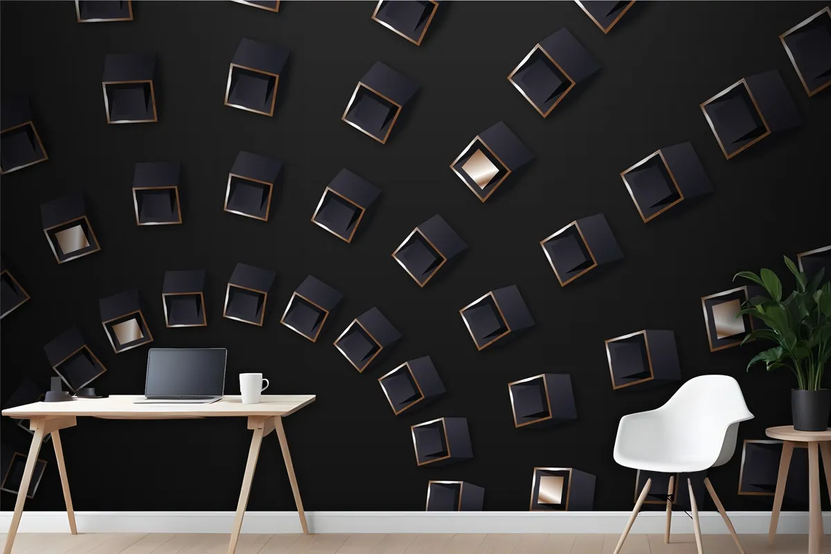 Gradient Black Background With Cubes Wallpaper Mural