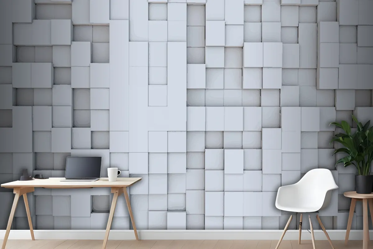 Realistic 3D Squares Geometric Wallpaper Mural