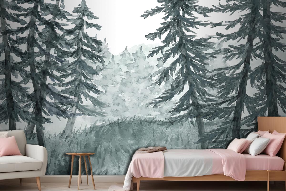 Watercolor Forest Landscape Wallpaper Mural