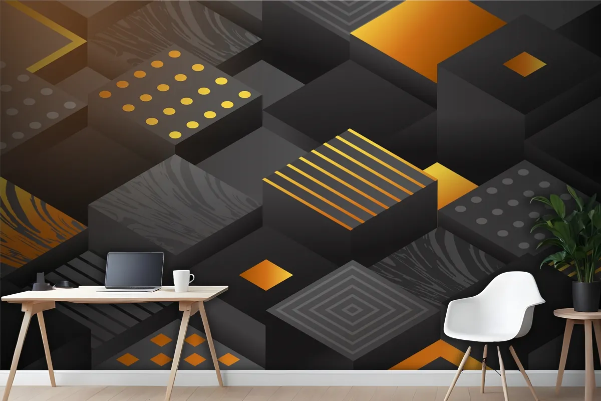 Gradient Black Background With Cubes Office Wallpaper Mural