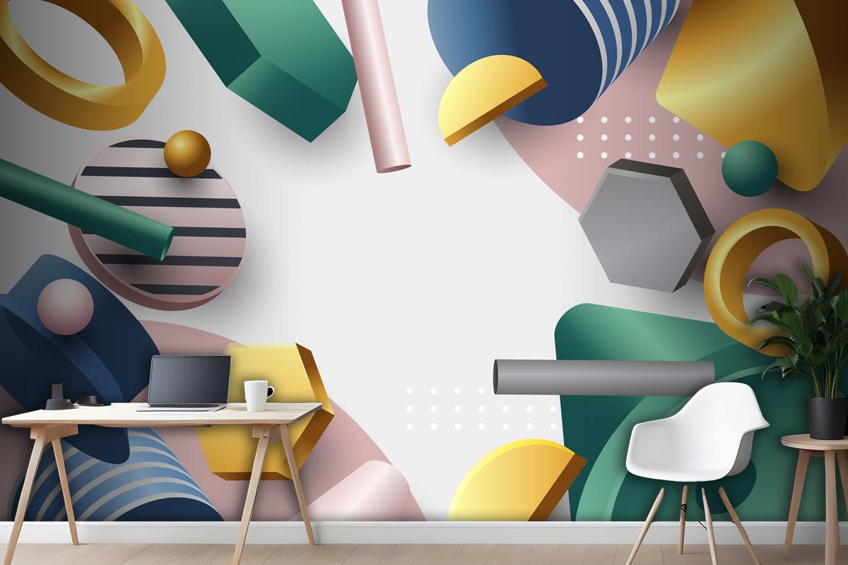 Gradient 3D Geometric Wallpaper Mural