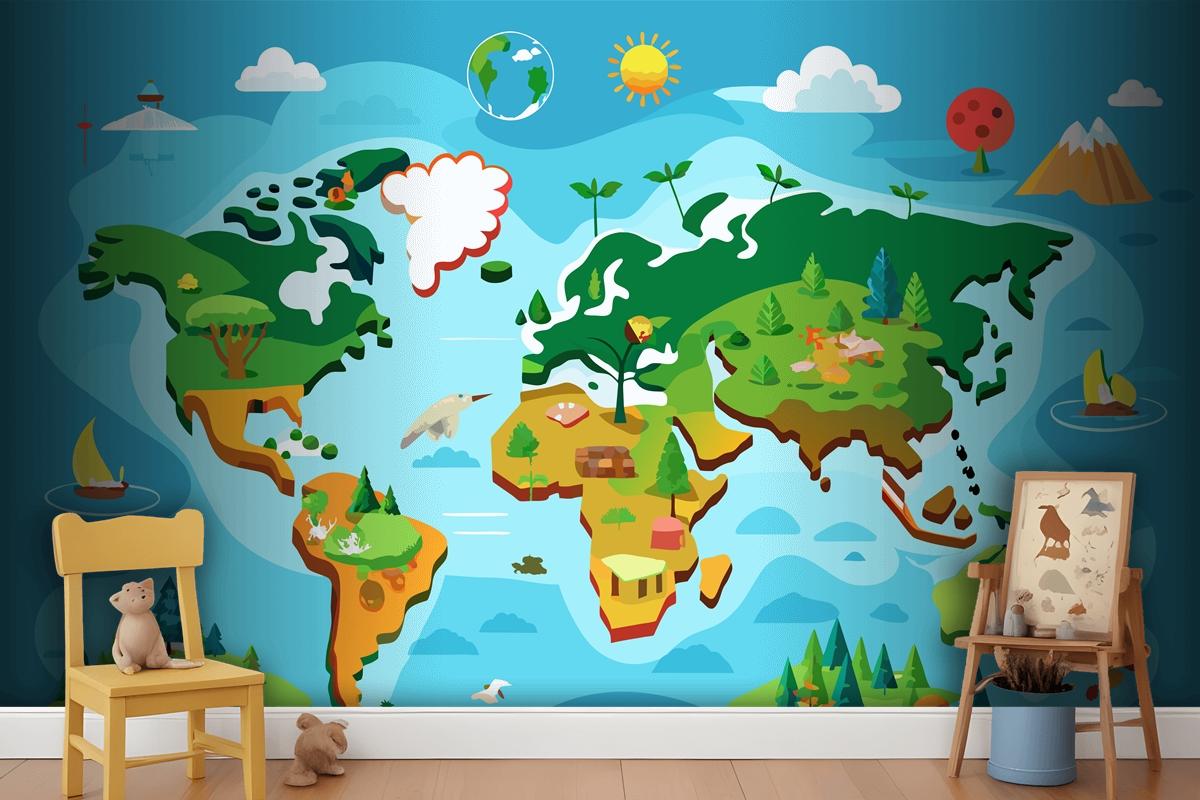 A Map Of The World With Different Types Of Trees Interactive World Map Wallpaper Mural