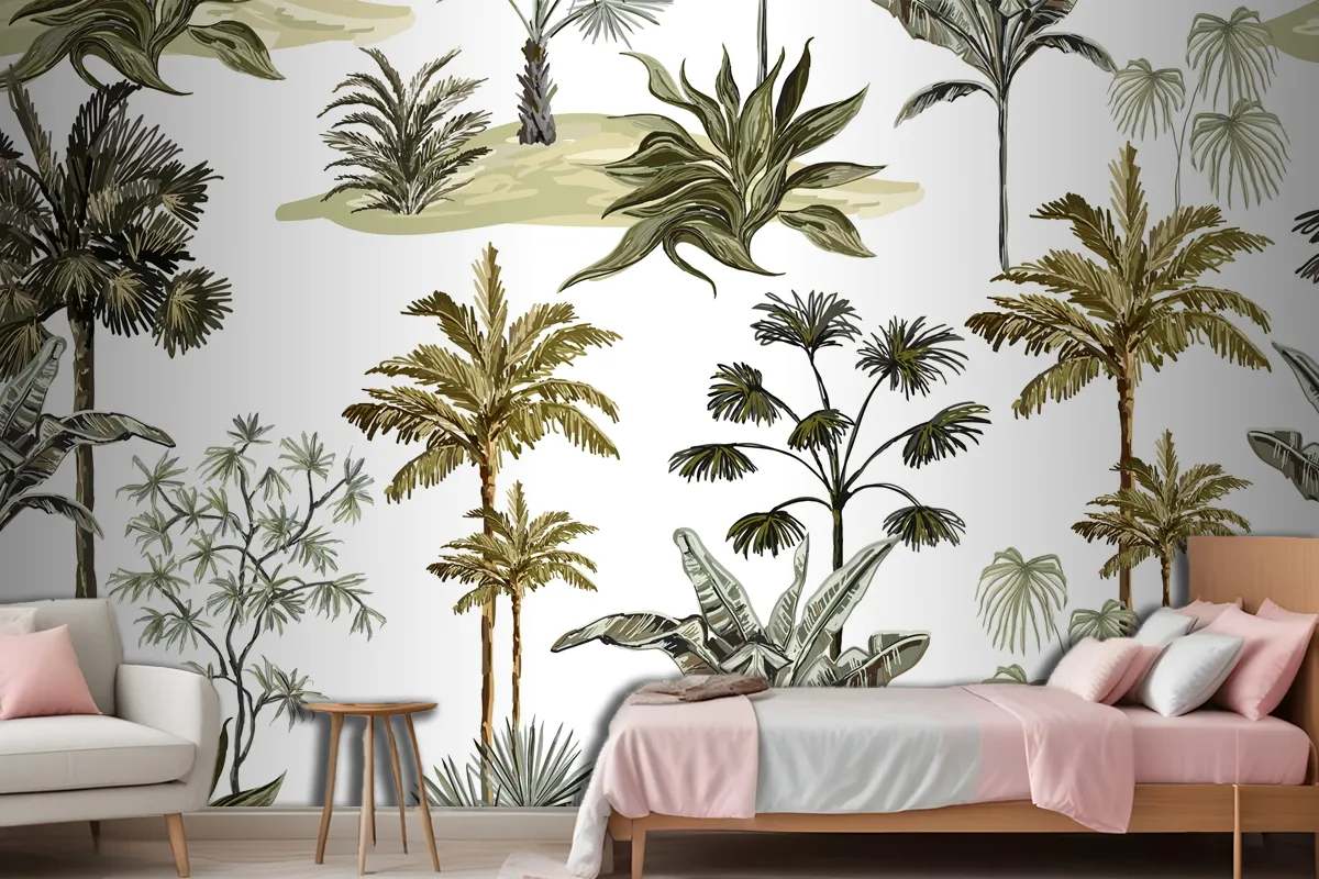 Beautiful Tropical Vintage Hawaiian Palm Trees Wallpaper Mural