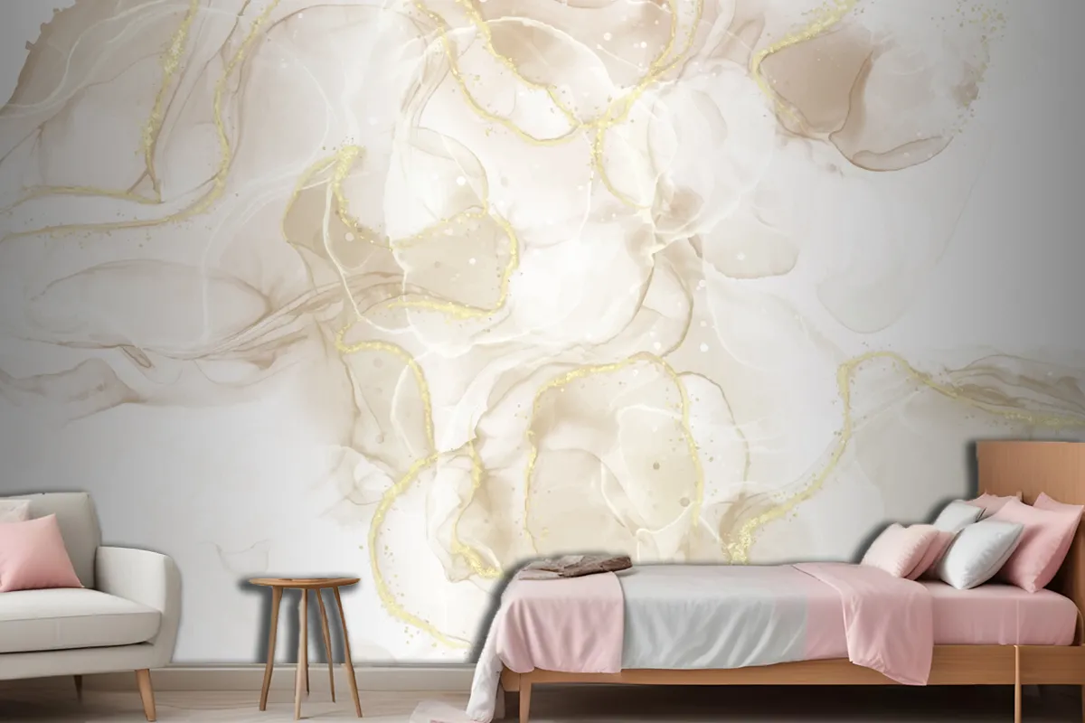 Fluid Art Hand Painted Background With Gold Glitter Elements Wallpaper Mural