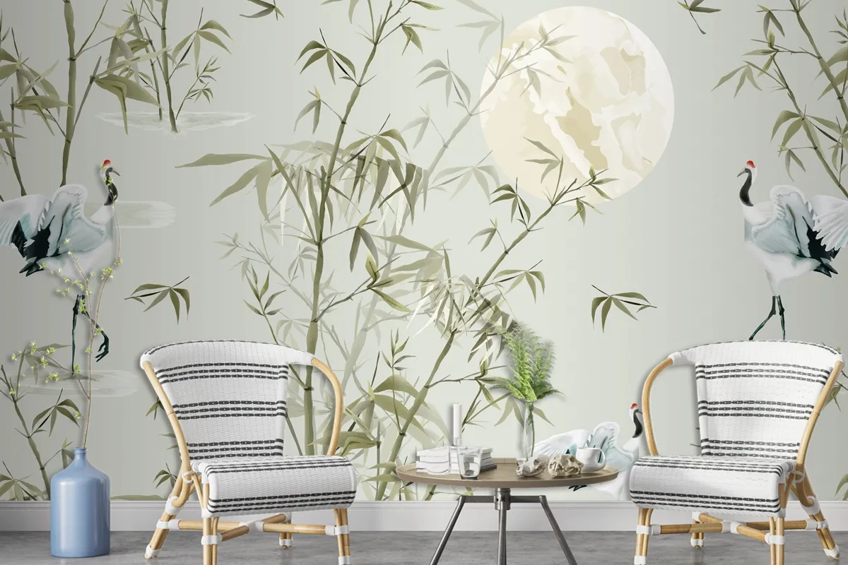 Elegant Seamless Pattern With Bamboo Hand Drawn Wallpaper Mural