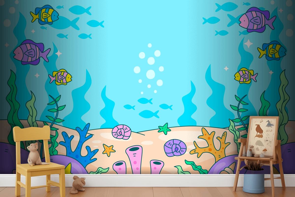 World Oceans Day Hand Drawn Background Wallpaper Mural