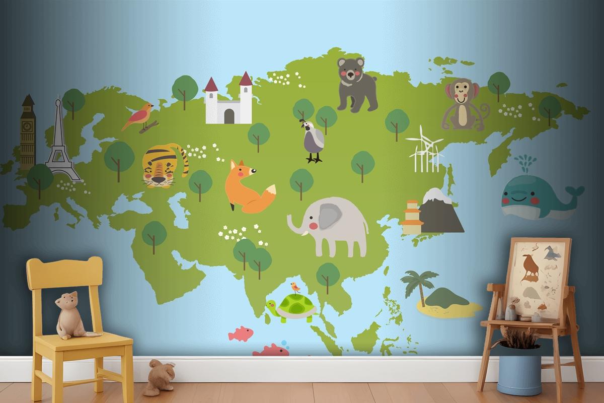 Drawing Style Set Of Wildlife Habitats Wallpaper Mural