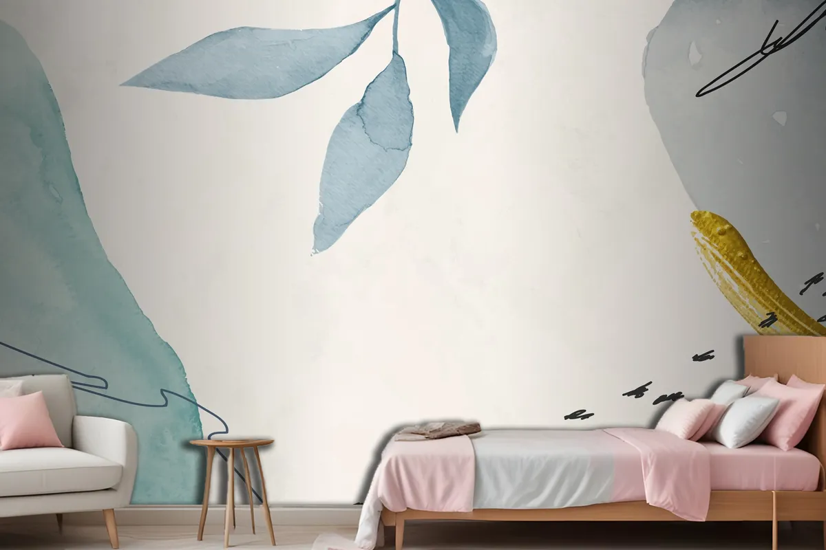 Blue Watercolor Floral Background Wallpaper Mural