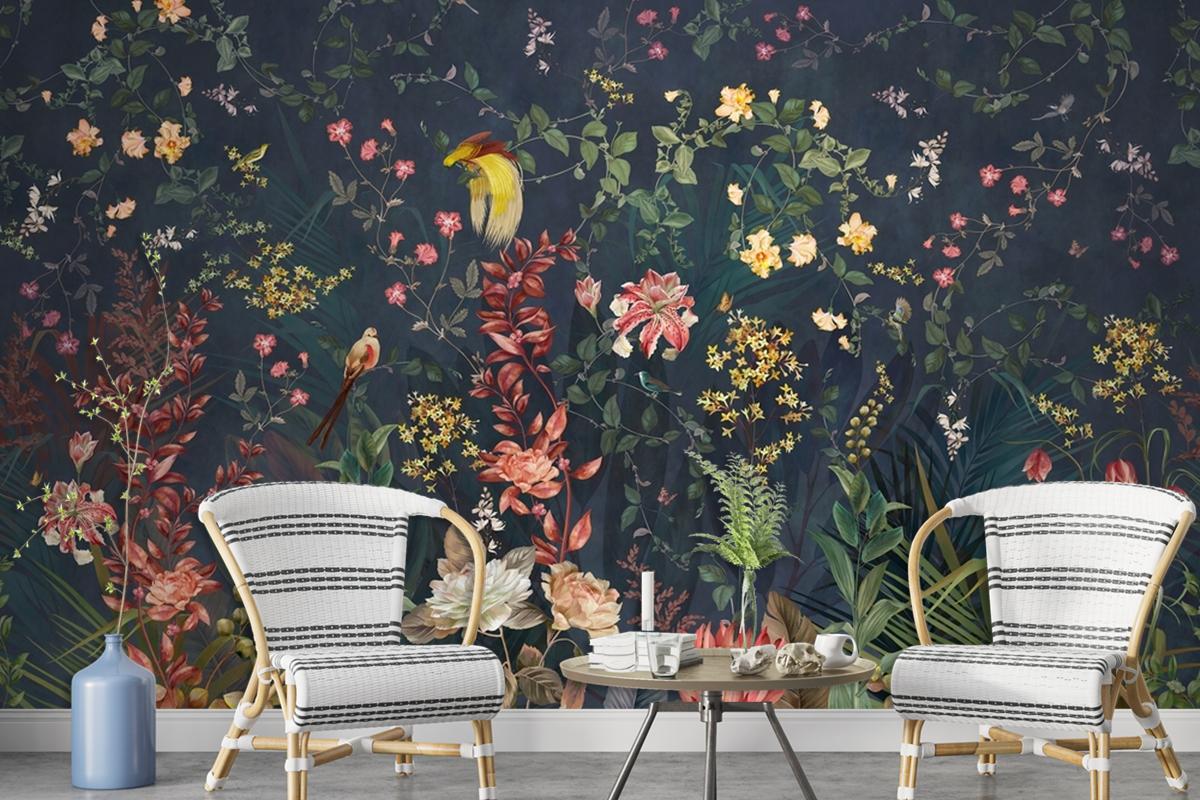 Chinoiserie Vintage Floral With Exotic Birds And Flowers Wallpaper Mural