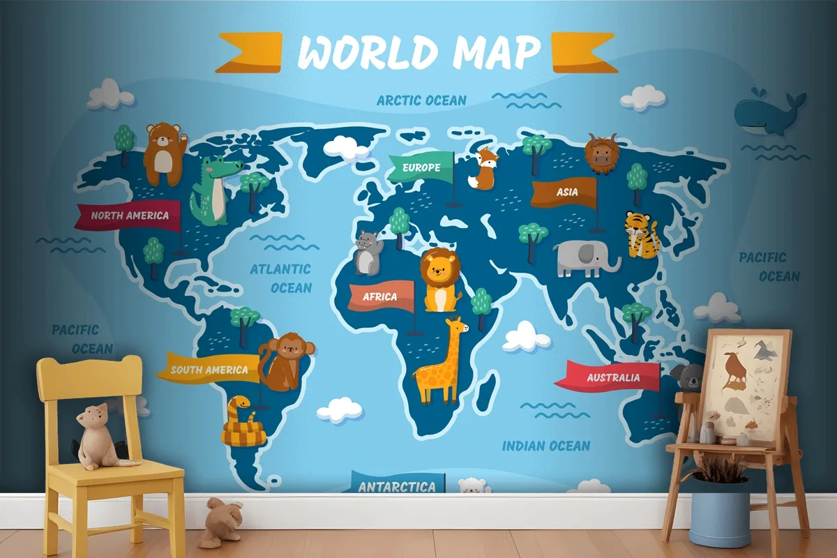 Hand Drawn Kids Map Wallpaper Mural