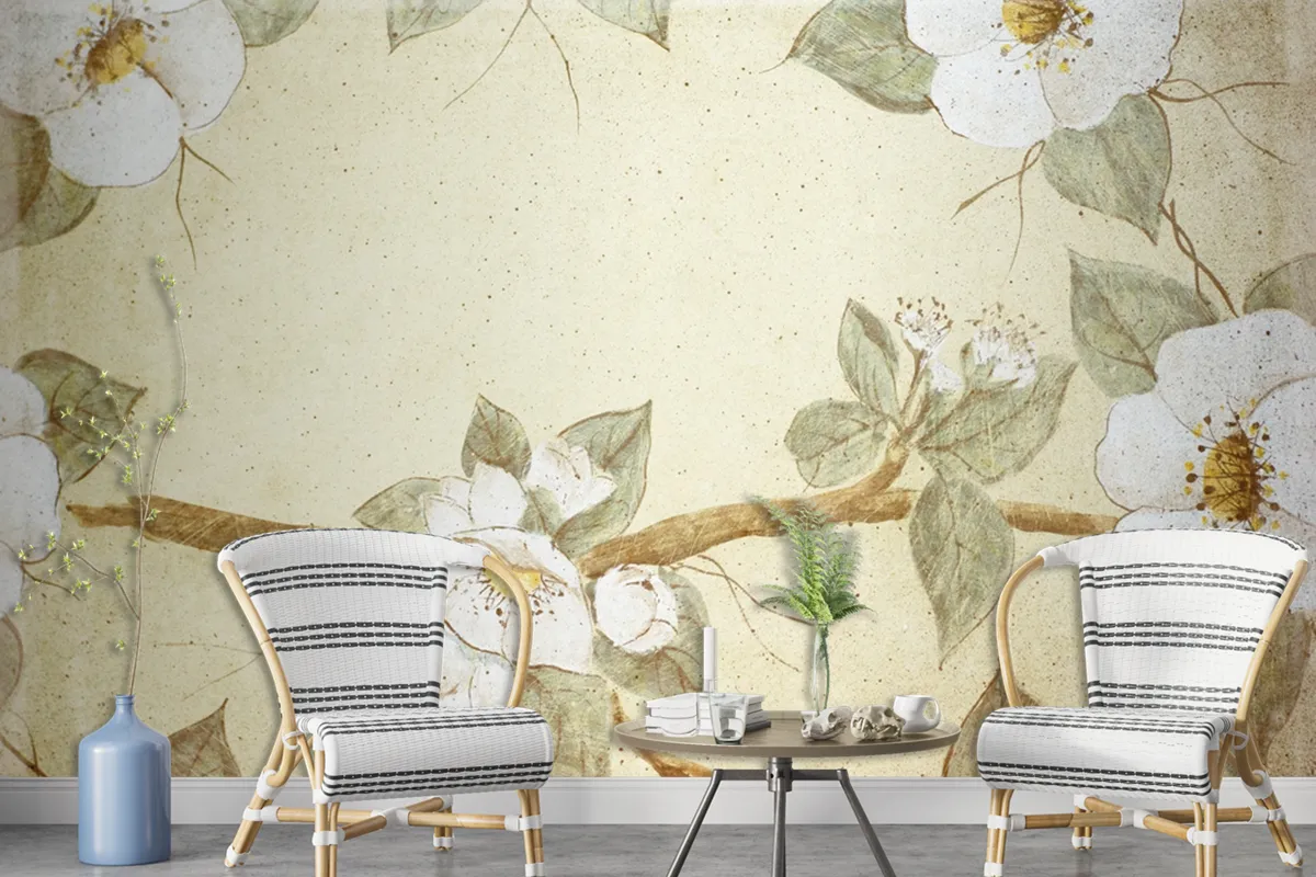 Retro Floral Pattern On Old Paper Wallpaper Mural