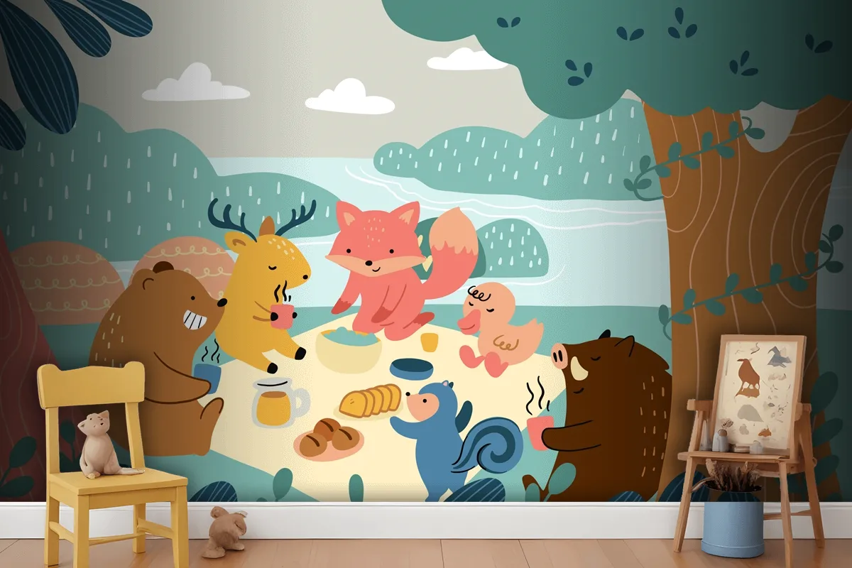 Flat World Animal Day Wallpaper Mural