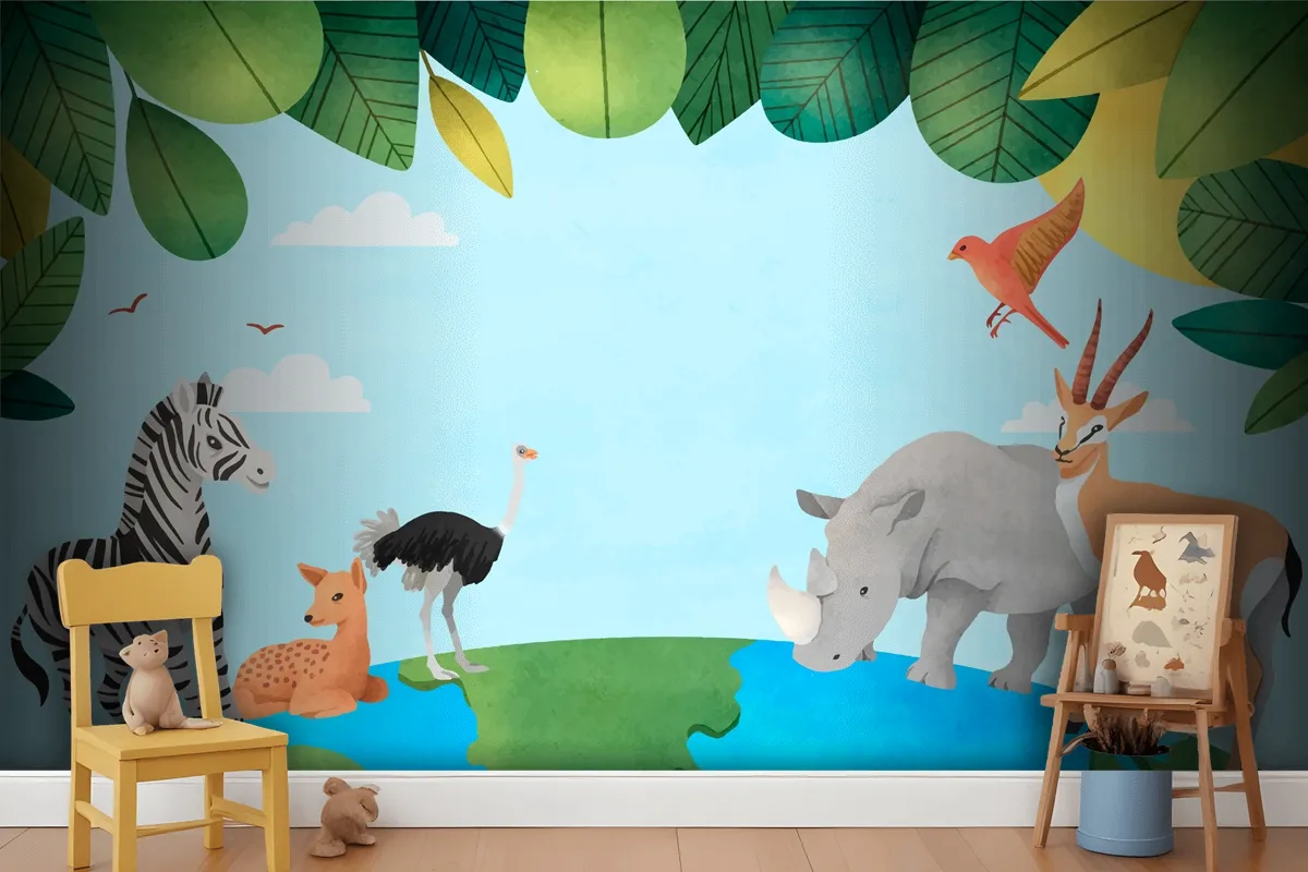 Watercolor World Animal Day Background Wallpaper Mural