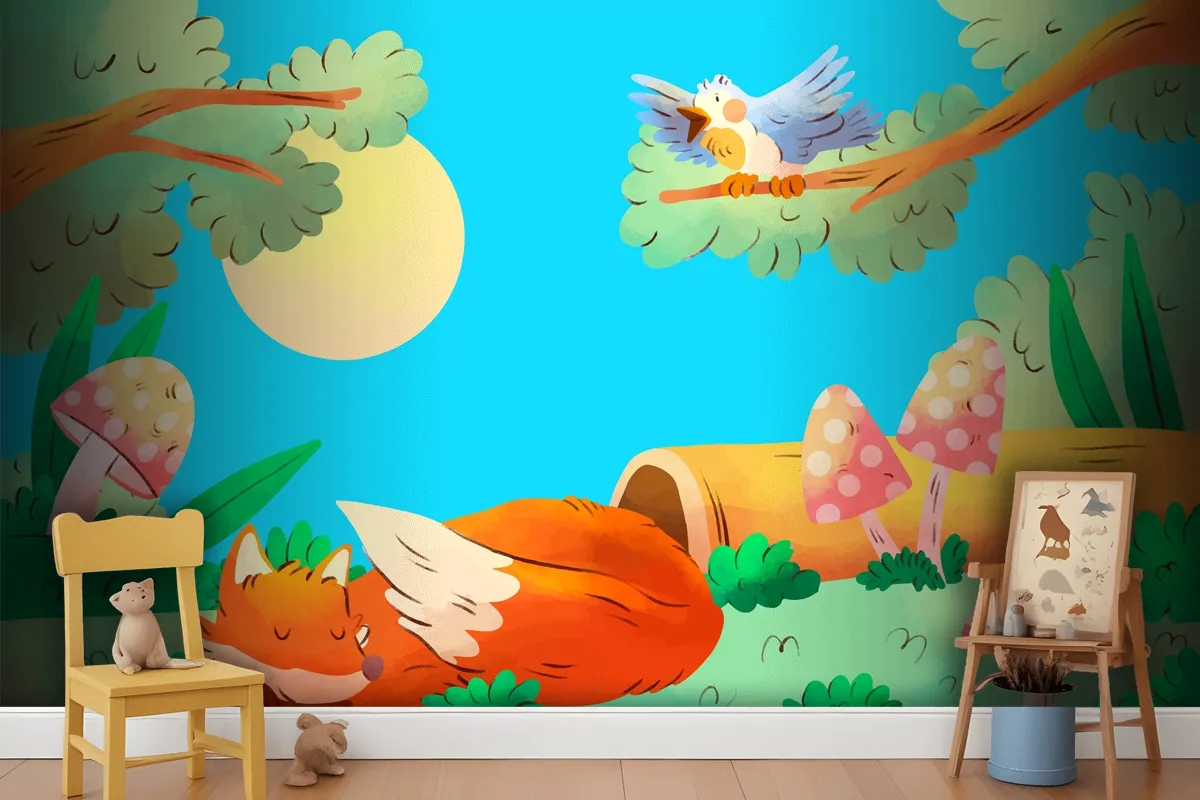 Watercolor Forest Animals Background Wallpaper Mural