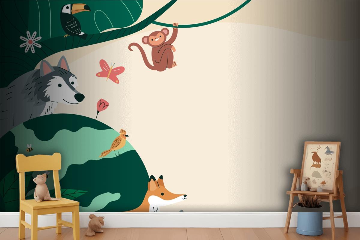 Flat Background For World Wildlife Day With Flora And Fauna Wallpaper Mural