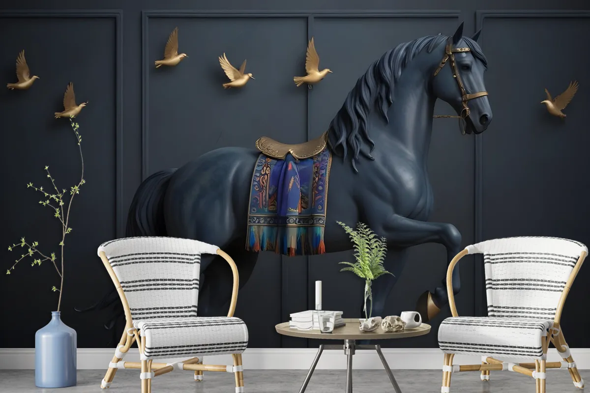 3D Embossed Look Dark Horse Wallpaper Mural